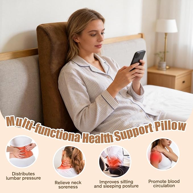 2 in 1 Recliner Neck and Lumbar Support Pillow Ergonomic Foam Cushion with Anti-Slip Backing & Adjustable Straps for Chair, Sofa, or Glider(Brown)