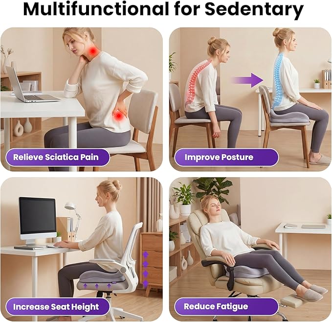 ZZ-WELL Seat Cushions for Office Chairs - Patented Extra Large Seat Cushion 21.2" W x 16.5" L - Memory Foam Seat Cushion for Tailbone Pain Relief, Sitting Pressure Relief (Light Grey)