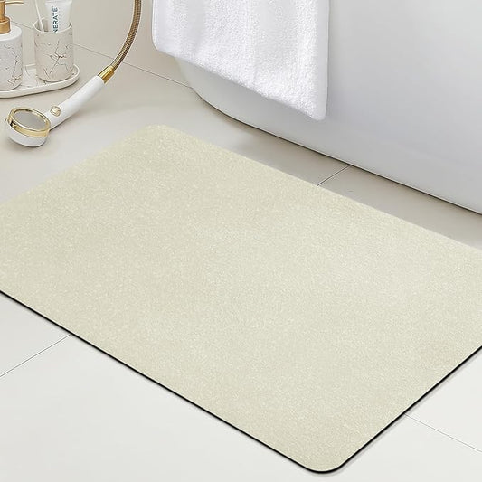 ACCUMTEK Non Slip Bath Mat, Thin Bathroom Rugs Fit Under Door, Quick Dry Bath Mats, Machine Washable Bath Rugs for Bathroom, Bathtub & Kitchen, Light Beige/Upgraded Solid/32 x20