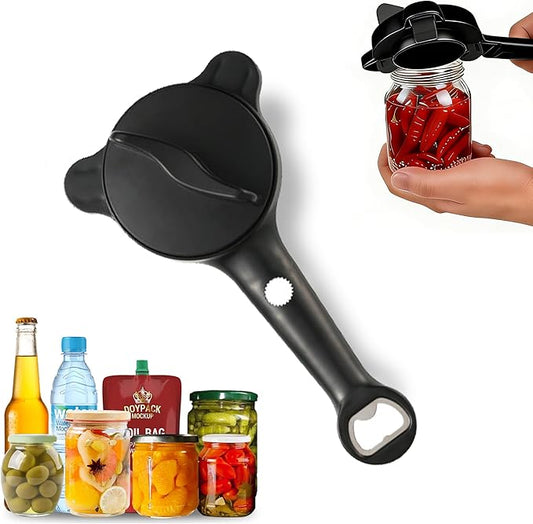 4-In-1 Jar Opener, Adjustable Stainless Steel Ergonomic Jar Opener Tool For Seniors, Bottle And Jar Openers For Arthritic Hands, Can Openers For Beer, Sauces, And Canned Goods (Black)
