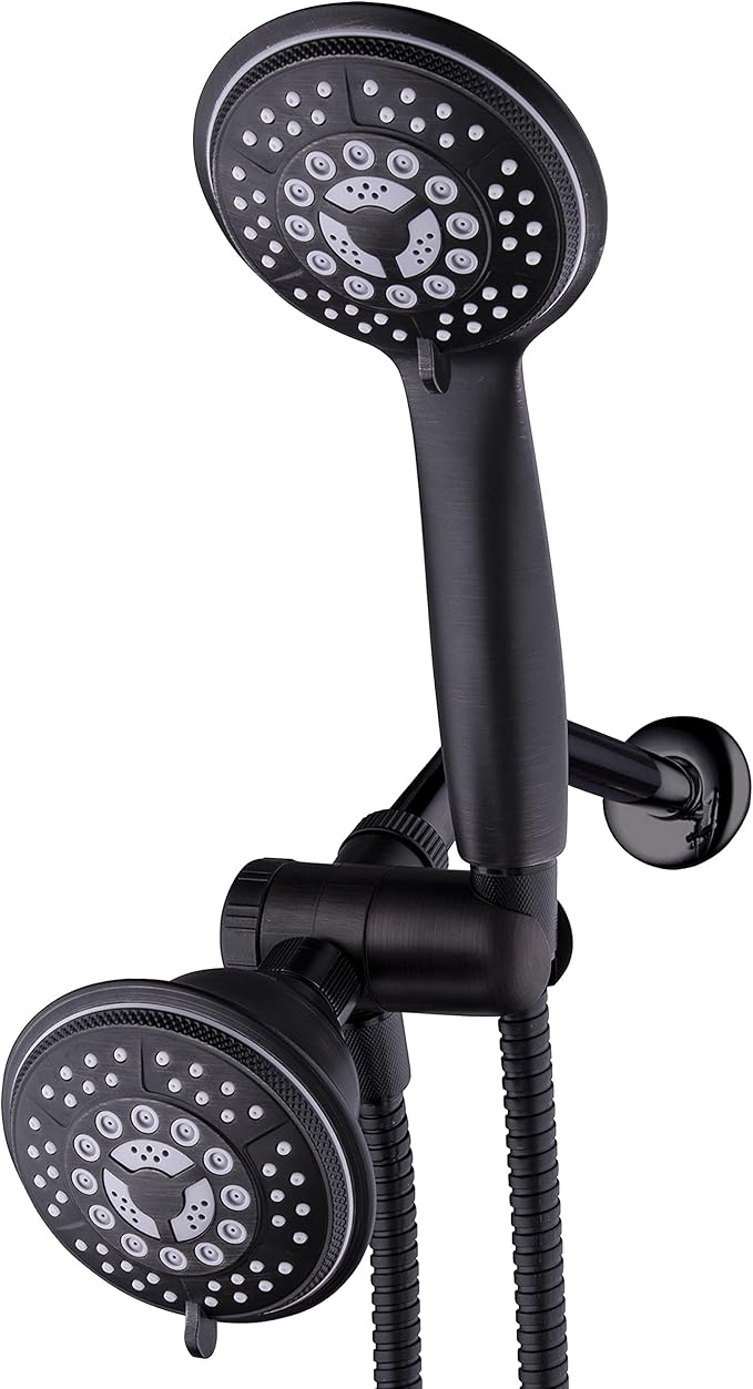 1753 Handheld Showerhead & Rain Shower Combo. High Pressure 24 Function 4" Face Dual 2 in 1 Shower Head System with Stainless Steel Hose, Patented 3-way Water Diverter in Oil Rubbed Bronze