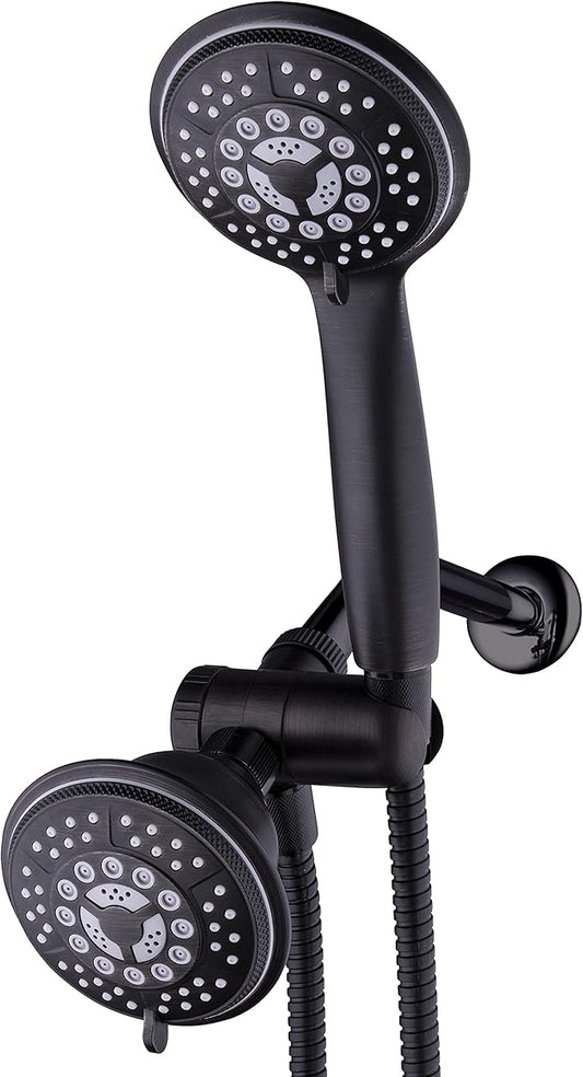 1753 Handheld Showerhead & Rain Shower Combo. High Pressure 24 Function 4" Face Dual 2 in 1 Shower Head System with Stainless Steel Hose, Patented 3-way Water Diverter in Oil Rubbed Bronze