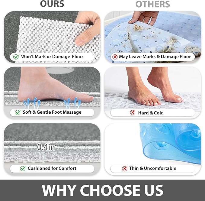 Shower Mat Non Slip: 47x32 Inch Extra Large Shower Mats for Inside Shower, Anti Slip Shower Floor Mat, Loofah Shower Stall Mats for Elderly, Non Slip Shower Mat with Drain Hole in Middle