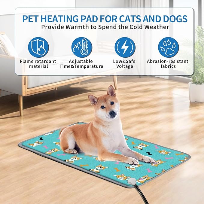 GOLOPET Extra Large Dog Heating Pad 47x30 in Waterproof Smart Thermostat Switch, Whelping Supplies Heated Dog Bed, Adding Wire Rope Wires Puppy Heating Pad Mat-Blue
