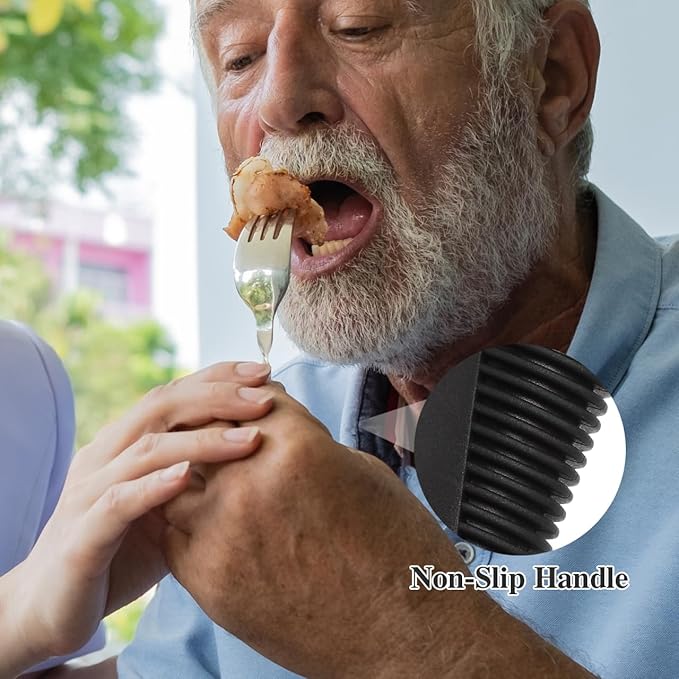 iplusmile 3Pcs Adaptive Utensils for Elderly - Bendable Silverware Set for Hand Tremors & Arthritis, Non-Slip Wide Handle Spoons and Fork for Seniors, Disabled, Limited Mobility Support