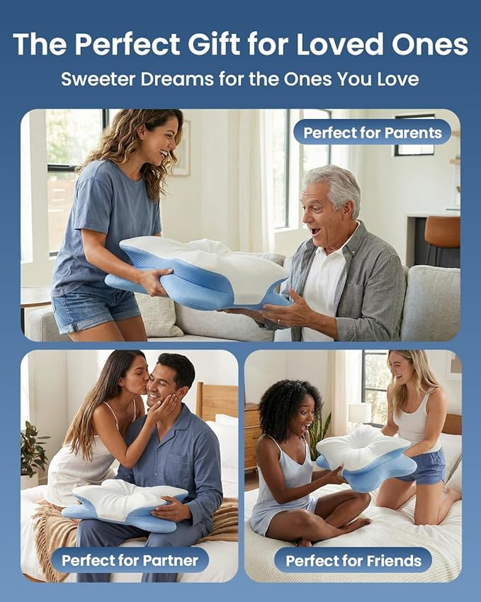 RAINBOW NOTE Ergonomic Contour Memory Foam Pillow, Adjustable Height Cervical Pillow for Neck Pain Relief, Blue White, 24×16.5×5.5 Inches