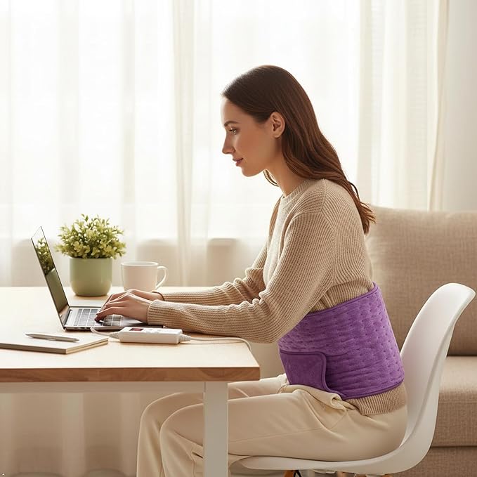 Heating Pad Back Pain Relief Electric Heating Pad for Period Cramps Lower Back Neck Shoulders Pain Relief 6-Hour Auto Off 12x24 Heated Pad + 20" Belt 4 Timer 6 Heat Level Wrap (Lilac)