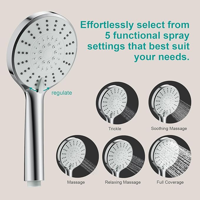 Shower Slide Bar Handheld Shower Head with Hose, 5-Function Hand Shower with Wall Mount，shower slide bar,adjustable height shower head (A-round, Brushed Nickel)