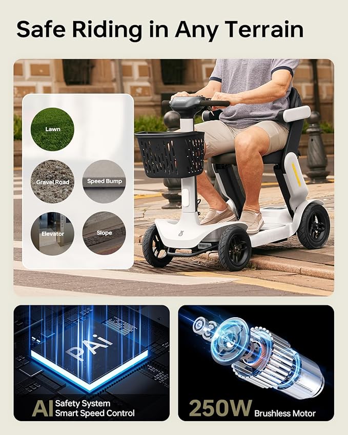Mobility Scooter for Adult, 25 Miles Endurance Lightweight Mobility Scooter, Folding Mobility Scooters for Adult, Powered Mobility Scooter All Terrain Motorized Scooter Collapsible