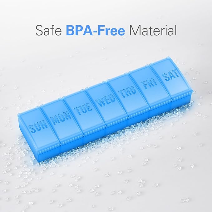 Barhon Large Weekly Pill Organizer, Big Vitamin Organizer Case for 7 Day, Travel Medicine Pill Box to Hold Various Supplements and Fish Oil, Light Blue
