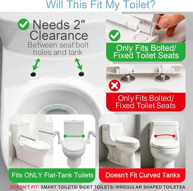 Toilet Safety Rails for Seniors with Flip-Up Armrests, Heavy Duty Toilet Support Rails with Rise-up Handle for Elderly, Disabled, Handicapped, Pregnant or Mobility Assistance, Fits Most Toilets