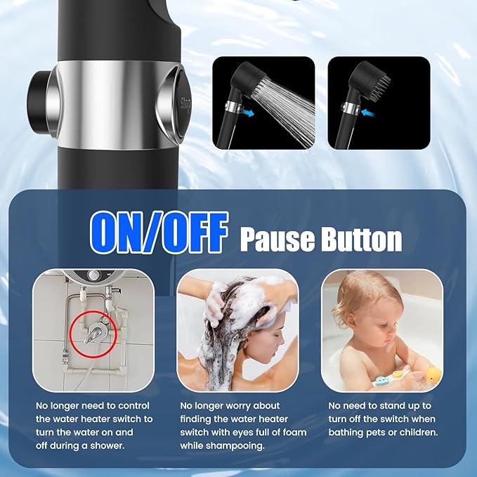 PWERAN Filtered Shower Head with Handheld, High Pressure 3 Spray Mode Showerhead with 18 Stage Water Softener Filters for Hard Water - Remove Chlorine-BLACK