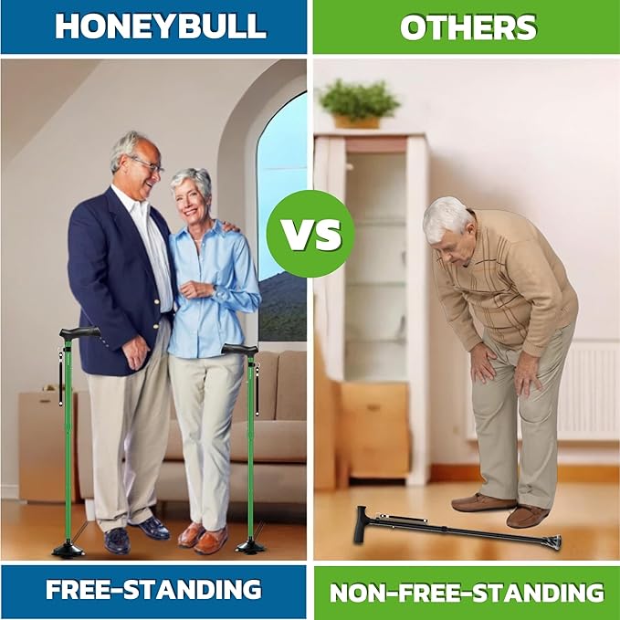 HONEYBULL Walking Cane for Men & Women Foldable, Adjustable, Heavy Duty, Free Standing, All Terrain, Collapsible Walking Sticks for Seniors & Adults