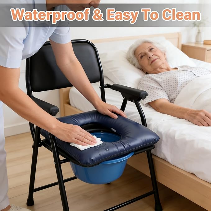Bedside Commode Cushion, Washable Toilet Seat Cushion for Seniors, Padded PU Cover with Fixing Straps for Commode Chair 16.5" X 16.5", Portable Soft Toilet Seat Cushion for Elderly Adults (Brown)