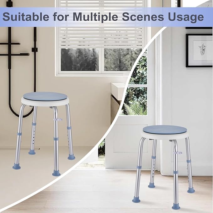 Shower Stool Chair for Inside Shower, 360° Swivel Shower Seat Stool for Bathroom, 300LB Small Corner Stool for Seniors Adult, 6-Level Adjustable Height Bath Chair for Inside Tub