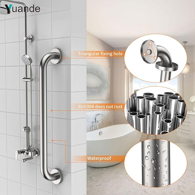 4 Pack 24 Inch Shower Grab Bars, YuanDe Brushed Nickel Stainless Steel Bathroom Wall Grab Bar Handle, Shower Balance Bar, Safety Hand Rail Support, Handicap Elderly Senior Bath Grab Handle(1.25" Tube)