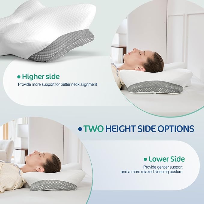 JOYENERGY Ergonomic Cervical Pillow for Neck and Shoulder Pain Relief - Memory Foam Contour Pillow with Dual Heights, Cooling Breathable Pillowcase, Orthopedic Support for Side, Back, Stomach Sleeper