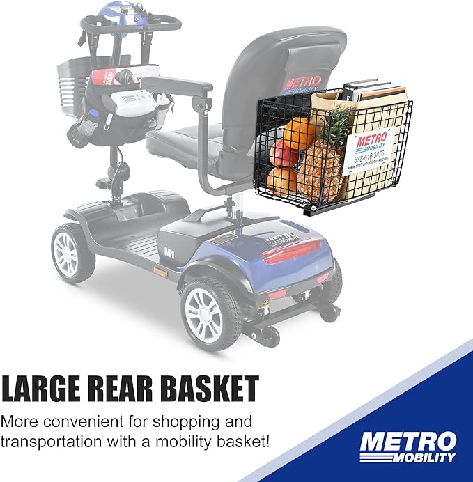 Metro Mobility 4 Wheel Powered Mobility Scooters for Seniors - 300 lbs Capacity Electric Scooter with Seat for Adults, Travel - Long Range Power Extended Battery - Blue