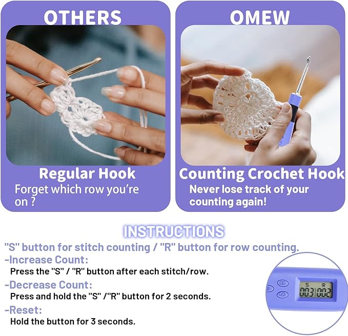 Light up Crochet Hook Set with Stitch Counter Crochet Kit with 22 Different Size Interchangeable Crochet Needle,Ergonomic with 2 Levels Led and Digital Stitch Counter for Crocheting and Knitting