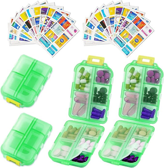 2PCS 7-Day Pill Organizer with Labels – Travel Pill Case, Daily Medication Organizer | Compact & Secure | Fits in Pocket/Purse (3.7” x 2.4”)