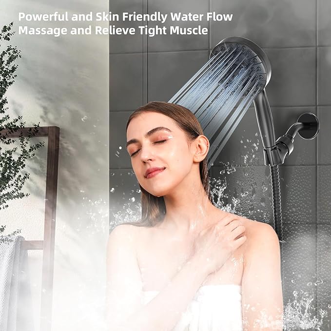 BESAQUO Shower Head,10 Functions High Pressure shower head with handheld, Built-in Pause Mode & Power Wash, Non-Clogging Nozzles High Flow Hand Held Shower Head, Leakproof 6ft Hose&Adjustable Bracket