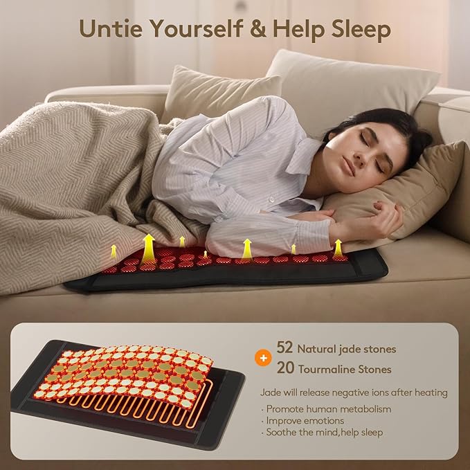 UTK Infrared Heating Pad for Back, Luxury Gift Design, 5X Deeper Pain Relief, FSA-HSA Eligible, Included Jade Bracelet,Replacement Cover Bag,Travel Bag, Hotter to 159℉, Gifts for Women Men,24'' x 16''