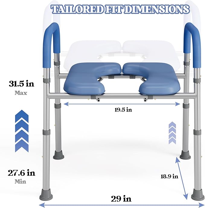 Raised Toilet Seat with Handles for Elderly Toilet Seat Riser for Senior Handicap Toilet Seat Riser with Bars, Adjustable Height Raised Toilet Chair for Elderly and Disabled, 400 Lbs