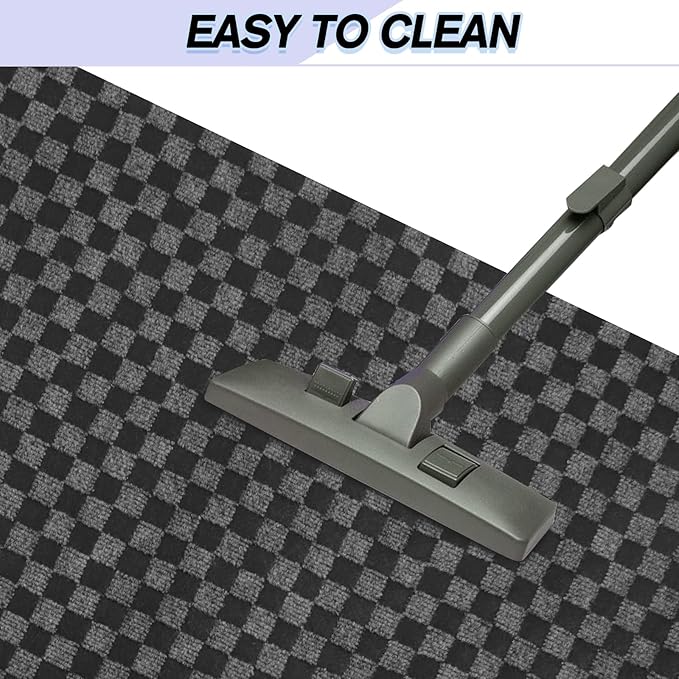 Custom Size Backed Non-Slip Area Rugs Runner, Easy Clean, Waterproof Runner Rugs for Hallway Entryway, Kitchen, Laundry, 3FT x 7FT, Gray Checkered