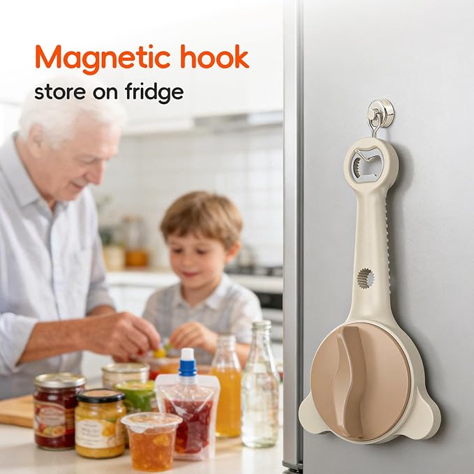 4-In-1Jar Opener,Jar Openers For Seniors,Adjustable Jar Opener Fits 1-3.5 Inch Bottle Caps,Perfect or Arthritis and WeakHands,Works Beer,Sauces,Canned Goods(Included Magnetic Hook) 2Pack