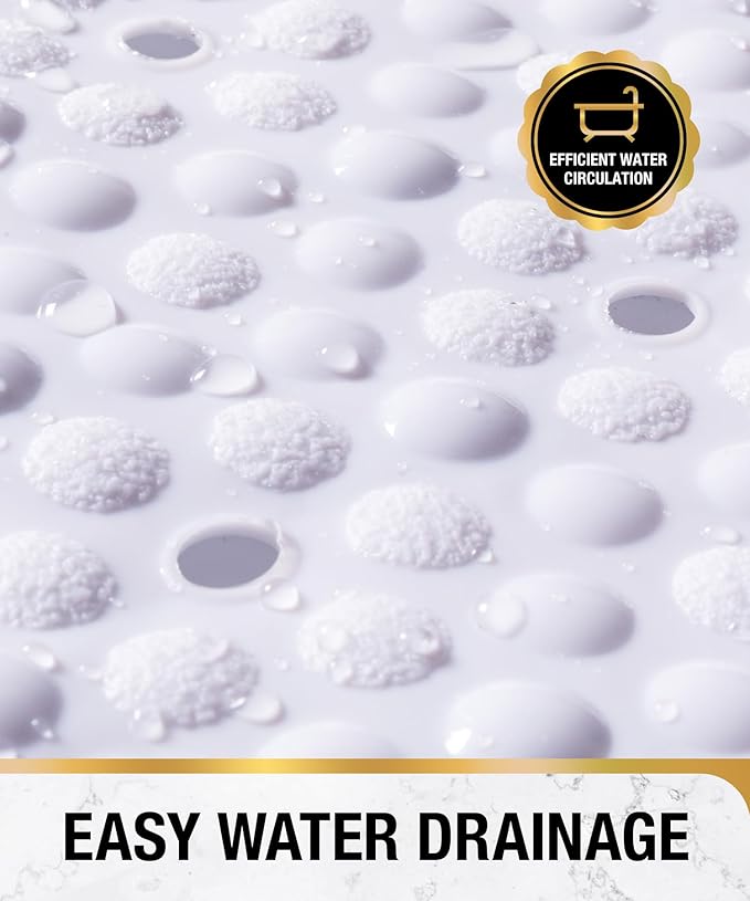 HITSLAM Non Slip Bathtub Mat, 27x15 Inch Bath Mat for Tub with Suction Cups and Drainage Holes, Machine Washable Oval Shower Mat for Kids, Seniors and Daily Use, Phthalate Free PVC, White