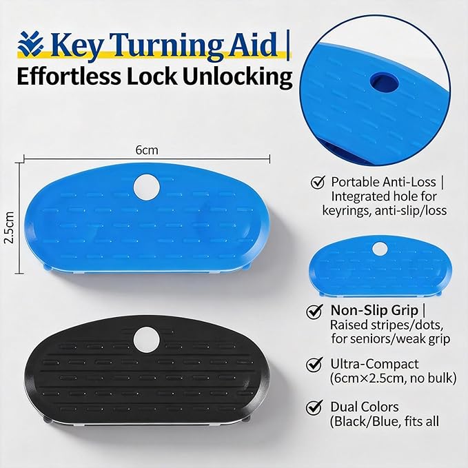 Key Turner Aid 2 Pack Black Blue, for Arthritis Parkinson’s Weak Hands, Adaptive Equipment Daily Living Aid