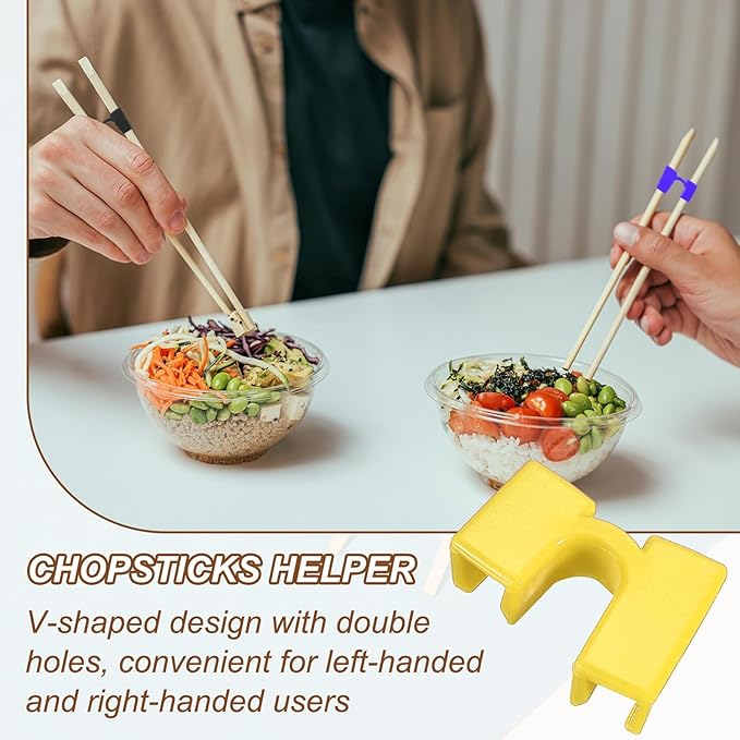 uxcell 10 Pcs Chopsticks Helper, Reusable Training Chopstick Hinges Connector Practice Chop Sticks Helpers for Adult Beginners Learners, Yellow
