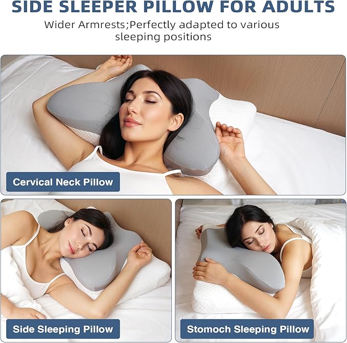 Cervical Neck Pillow for Sleeping, Adjustable Ergonomic Pillow, Contour Neck Support Side Sleeper Pillows for Adults, Memory Foam Bed Pillow for Neck and Shoulder Pain Relief, Back,Stomach Sleeper
