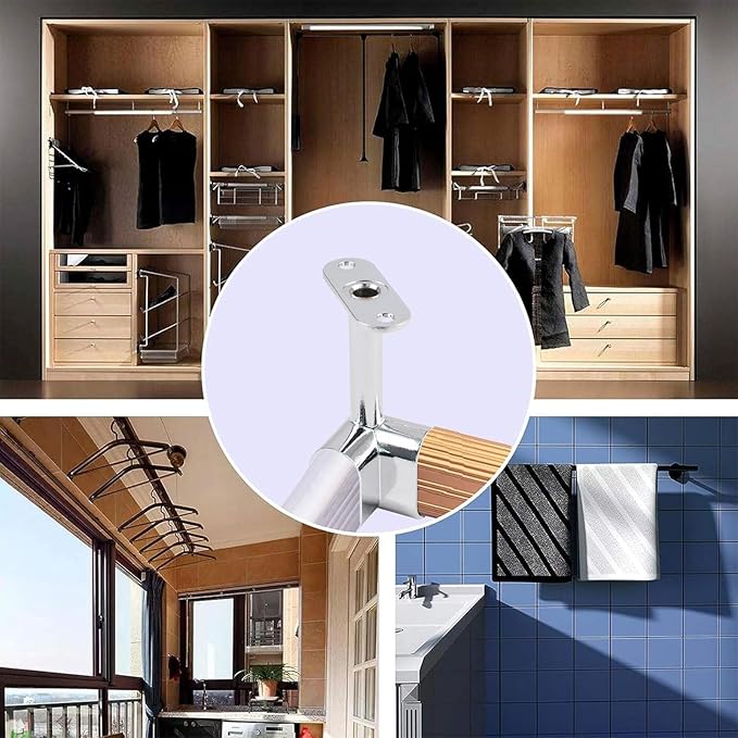 INCREWAY Corner Closet Rod Support Bracket, 2PCS 90 ° Heavy Duty Wardrobe Accessories Clothes Rail Flange Seat for Cabinet Wardrobe in Bedroom Bathroom, Silvery