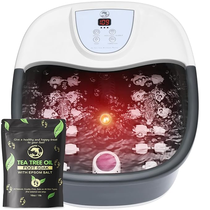 ECARBME Foot Spa Bath Massager with Heat, Foot Bath with 22 Massage Rollers, Temperature Control, Jets, Bubbles, Epsom Salt and Vibration, Pedicure Foot Spa for Relaxation - Black
