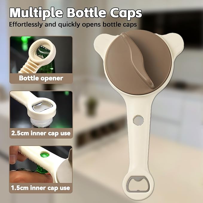 Jar Opener for Seniors, 4 in 1 Multi-Purpose Jar Opener, Adjustable Stainless Steel Lid Remover for Seniors & Arthritis Sufferers, Fits Kitchen Jars, Bottles &Cans, Home Kitchen Helper