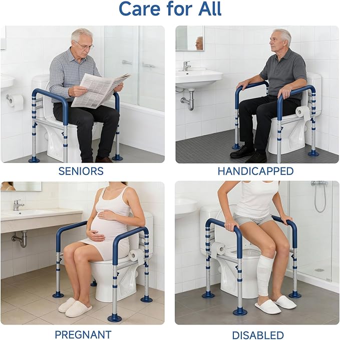 Loyoda Steel Toilet Safety Rail for Seniors with Adjustable Height and Width - 11.7lbs Heavy-Duty Foldable Toilet Handle for Toilet Support, Elderly and Accessibility Aid （Blue）