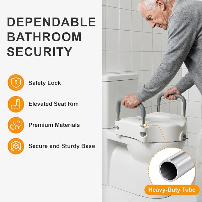 Raised Toilet Seat with Handles, Toilet Seat Riser for Seniors with Adjustable Height & Width, Cozy Padded, 300lb Capacity, Handicap Toilet Seat for Elderly