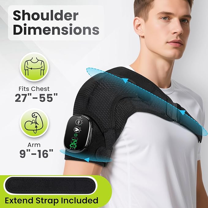 Cordless Shoulder Heating Pad with Vibration for Rotator Cuff Pain Relief, FSA Eligible HSA Heated Shoulder Massager, Rotator Cuff Support Brace with 3 Heating Levels &3 Vibration (Black)