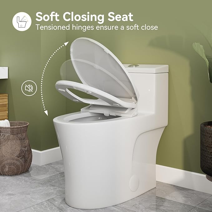 HOROW T0338W One Piece Toilet with Non-Electric Bidet Toilet Seat, Elongated ADA Chair Height Toilets with Adjustable Nozzles Seat, Powerful Dual Flush & Soft Closing Seat Include, White