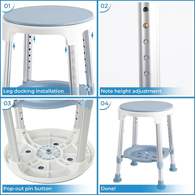 Shower Chair Stool for Inside Shower, Small Corner Plastic Stool for Shower 300 Lb,360° Swivel Bath Shower Seat for Seniors Adults Sitting, Adjustable Bathtub Stool with Storage Tray