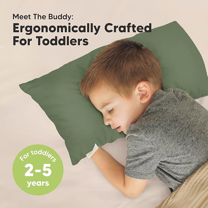 Toddler Pillow with Pillowcase - 10x18 My Little Dreamy Kids Travel Bed Pillows for Sleeping, Organic Cotton Small Pillowcase, Soft & Breathable, Machine Washable, Toddlers 2-5 years old(Jungle Green)