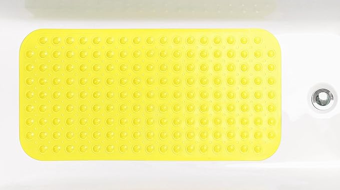 Large Non-Slip Bathtub & Shower Mat 31”x16” (Smooth/Non-Textured Tubs Only) Safe, Clean, Machine-Washable, Superior Grip&Drainage, Vinyl, Transparent Light Yellow