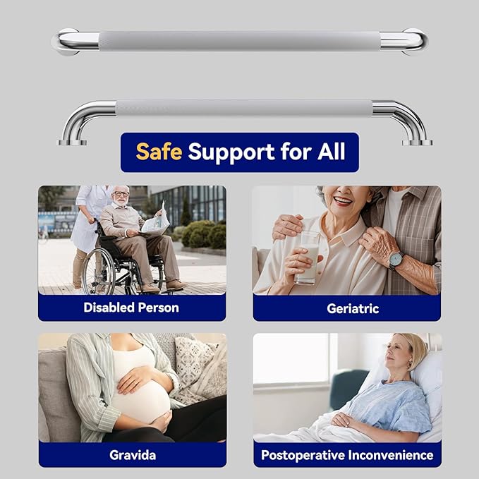 16 Inch Grab Bars for Shower,Chrome Anti Slip Grab Bar for Bathtubs Showers Toilet, Stainless Steel Safety Shower Grab Bar,Wall Mounted Shower Handle Handicap Bars for Senior Elderly