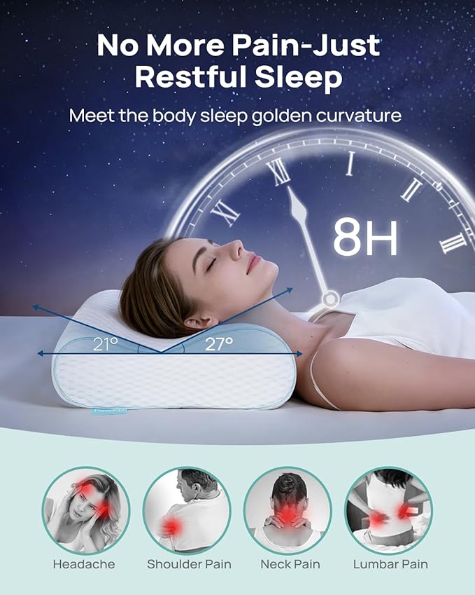 Releep Cervical Neck Pillow, Side Sleeper Pillow for Neck Pain Relief, Adjustable Contour Pillow for Sleeping, Ergonomic Memory Foam Pillow, Orthopedic Cooling Pillow Back Stomach Sleeping, Queen Soft