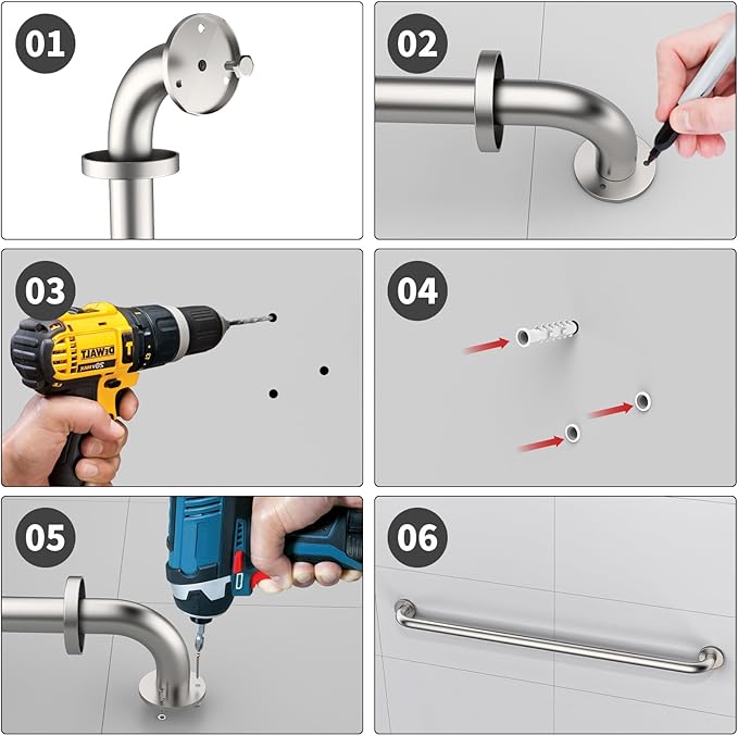 2 Pack 40 Inch Shower Grab Bars Satin Brushed Nickel, ZUEXT SUS304 Stainless Steel Bathroom Shower Balance Bar, Safety Hand Rail Support,Handicap Elderly Senior Assist Bath Grab Handle(1.25" Diameter)