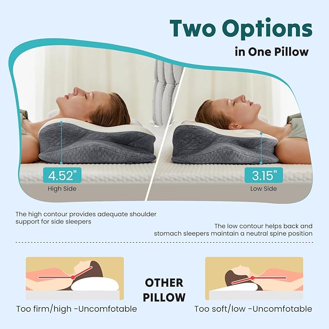 DUMOS Cervical Pillow for Neck and Shoulder, Contour Memory Foam Pillow, Ergonomic Neck Support Pillow for Side Back Stomach Sleepers with Pillowcase