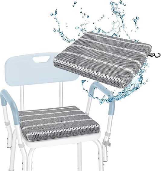 Shower Seat Cushion for Inside Shower, Shower Chair Cushion Bath Seat Mat for Seniors, Padded Shower Transfer Bench Pillow Bath Chair Pad for Elderly, Bathtub Seat Cushion, 4D Mesh Pad with Hook