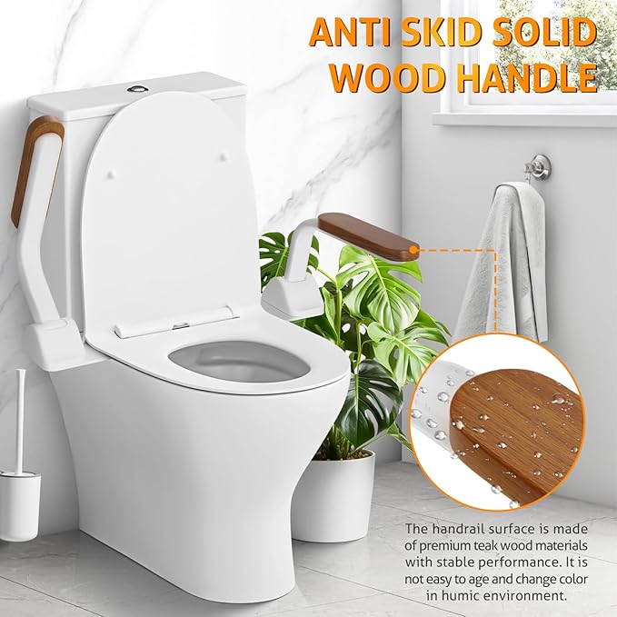 Toilet Safety Rails for Elderly, WICHEMI Toilet Rails for Seniors Adjustable Handicap Toilet Seat with Foldable Wooden Handles Heavy Duty 480LBS Toilet Assist Rails for Seniors, Handicap, Pregnant