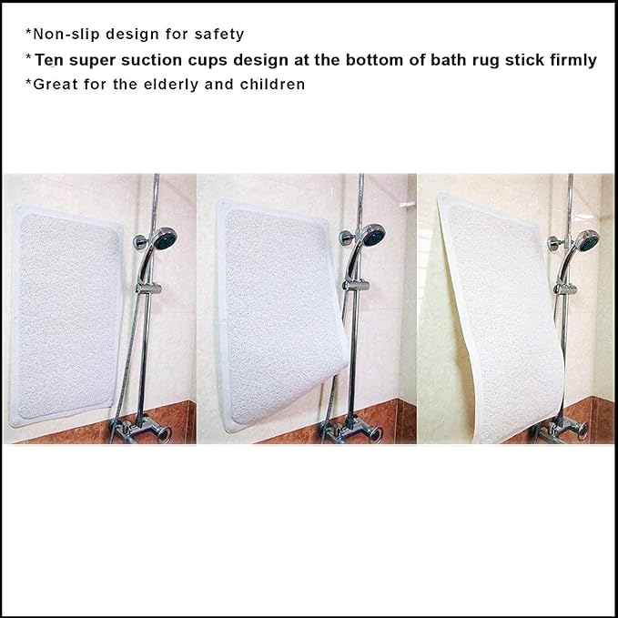 Huji Loofah Shower Mat - Non-Slip Bath Mat 10 Super Suction Cups for Bathroom - Great for The Elderly and Children